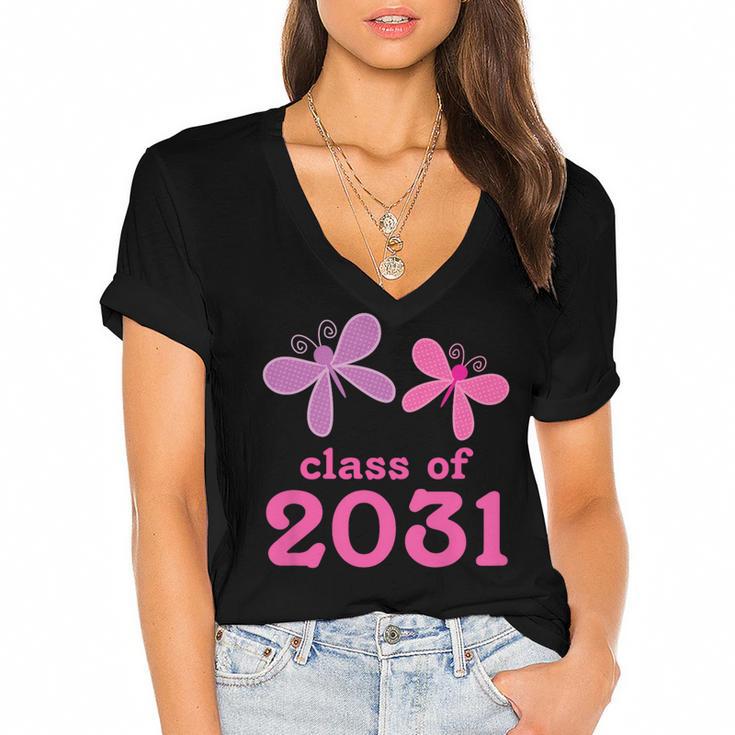 Kids Class Of 2031 Kindergarten Girls Graduation T-Shirt Women's Jersey Short Sleeve Deep V-Neck Tshirt				