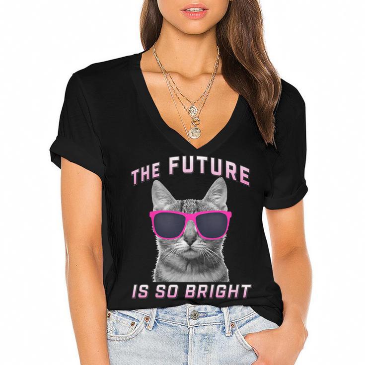 Kids Cool Future Is Bright Kids Graduation Or Birthday Women's Jersey Short Sleeve Deep V-Neck Tshirt				