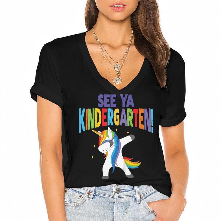 Kids Dabbing Unicorn Kindergarten Graduation See Ya Women's Jersey Short Sleeve Deep V-Neck Tshirt				