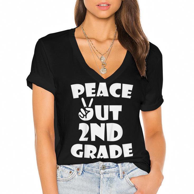 Kids Peace Out 2ND Grade For Graduation Women's Jersey Short Sleeve Deep V-Neck Tshirt				