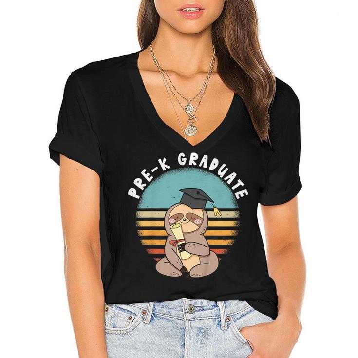 Kids Pre-K Graduate Sloth Cap And Gown Cute Preschool Graduation Women's Jersey Short Sleeve Deep V-Neck Tshirt				