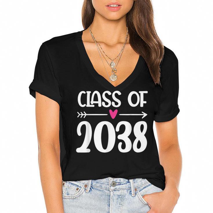Kindergarten Class Of 2038 First Day School Graduation Girls Women's Jersey Short Sleeve Deep V-Neck Tshirt				