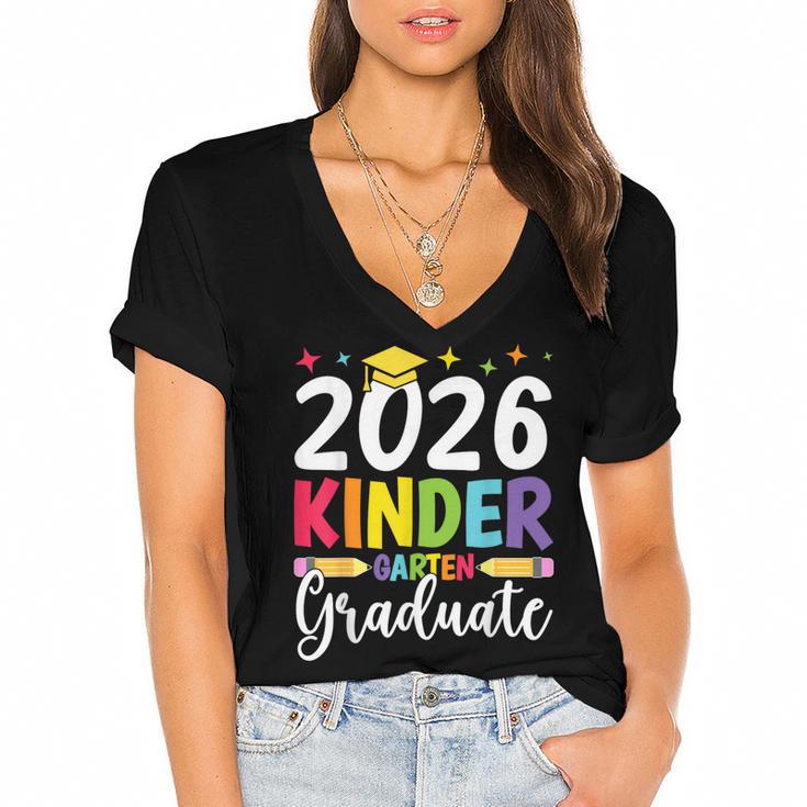 Kindergarten Graduate 2026 Preschool Graduation Kid Boy Girl Women's Jersey Short Sleeve Deep V-Neck Tshirt				