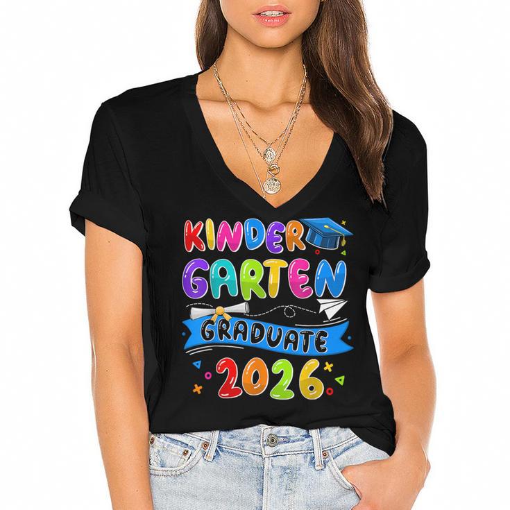 Kindergarten Graduate Kindergarten Class Of 2026 Graduation Women's Jersey Short Sleeve Deep V-Neck Tshirt				