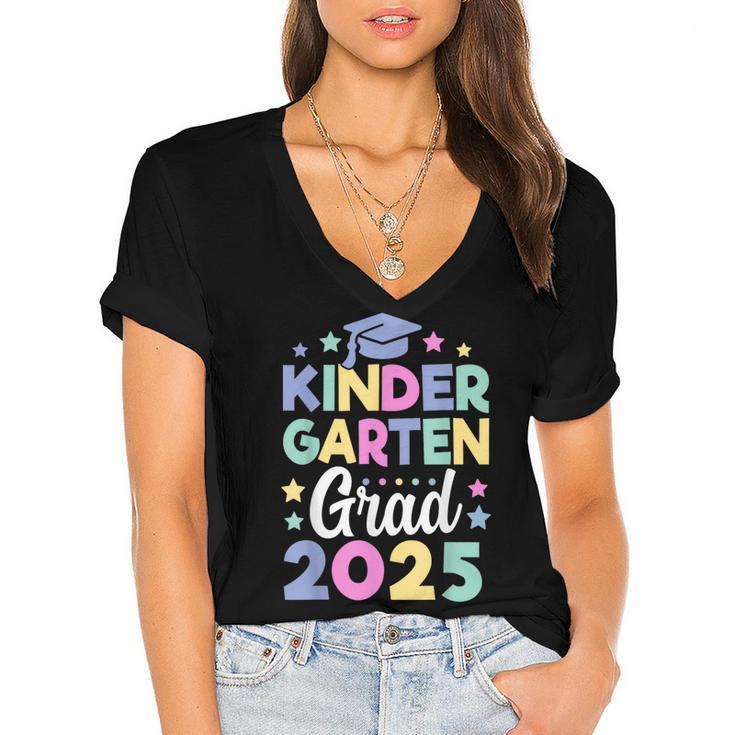 Kindergarten Graduation Kindergarten Grad Kid Girl Boy 2025 Women's Jersey Short Sleeve Deep V-Neck Tshirt				