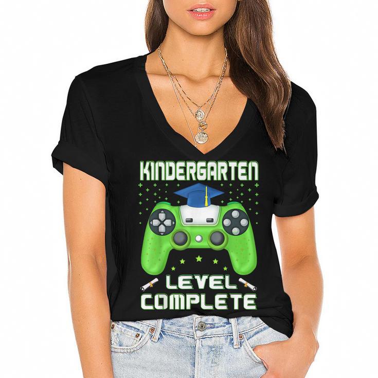 Kindergarten Graduation Level Complete Gamer Class 2024 Kids Women's Jersey Short Sleeve Deep V-Neck Tshirt				