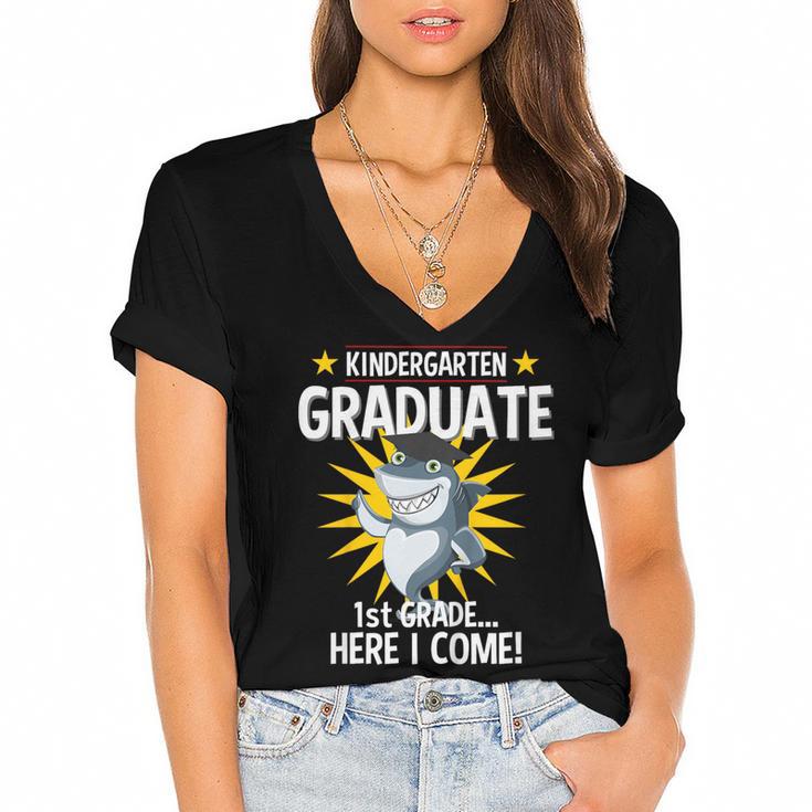 Kindergarten Graduation Shirts 2019 Shark Grad Toddler Women's Jersey Short Sleeve Deep V-Neck Tshirt				