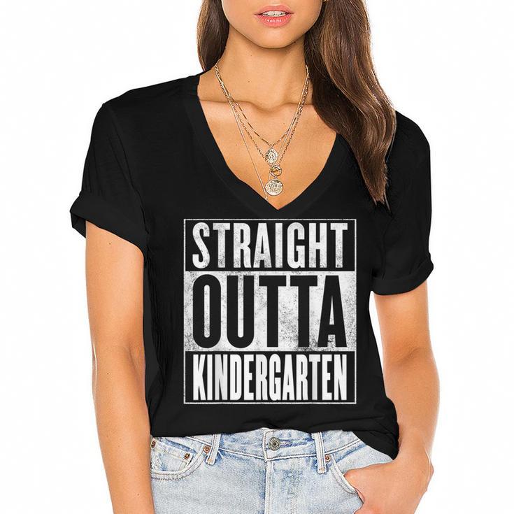 Kindergarten Graduation- Straight Outta Kindergarten Women's Jersey Short Sleeve Deep V-Neck Tshirt				