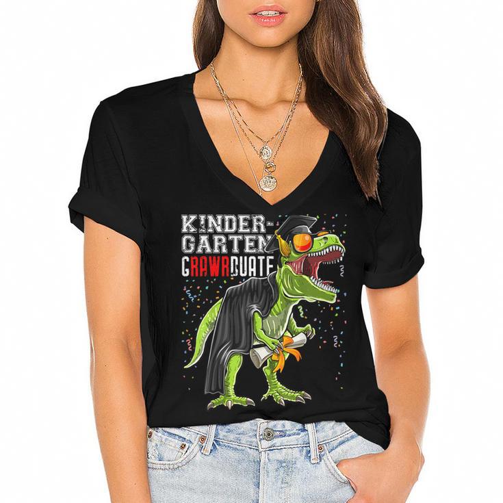 Kindergarten Grawrduate Dinosaur Graduation Cap Shirt Women's Jersey Short Sleeve Deep V-Neck Tshirt				