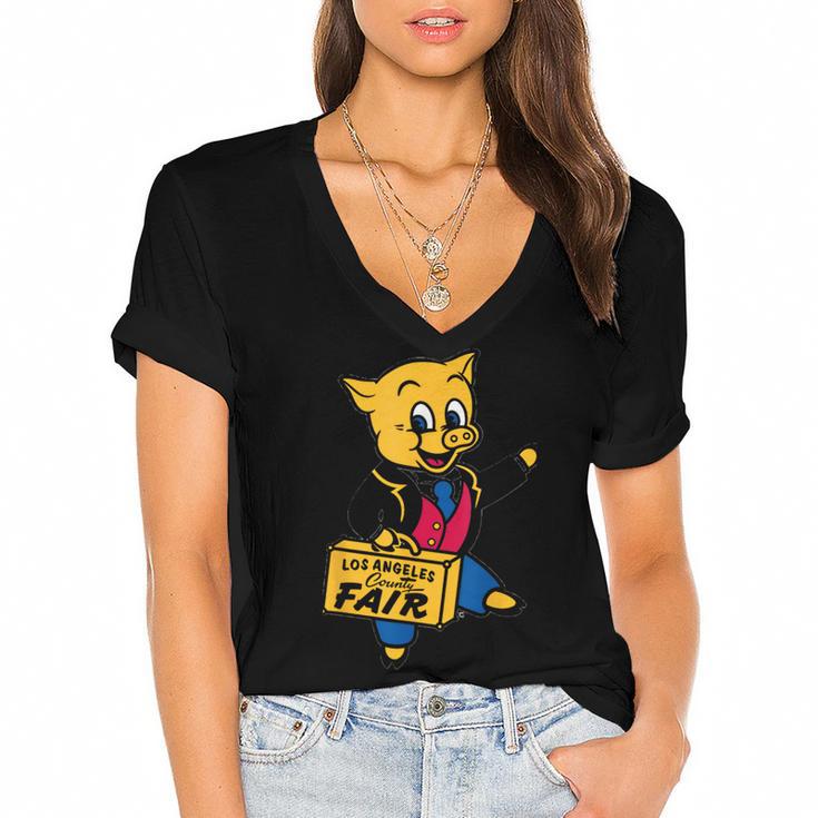 LA Fair Los Angeles County Vintage Nostalgia Women's Jersey Short Sleeve Deep V-Neck Tshirt				