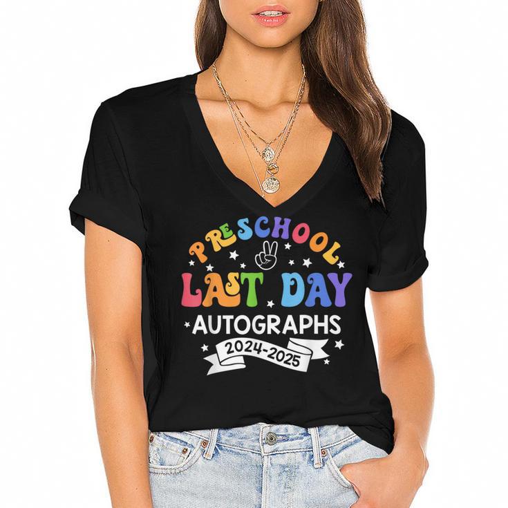 Last Day Of School Year 2025 Preschool Autograph Graduation Women's Jersey Short Sleeve Deep V-Neck Tshirt				