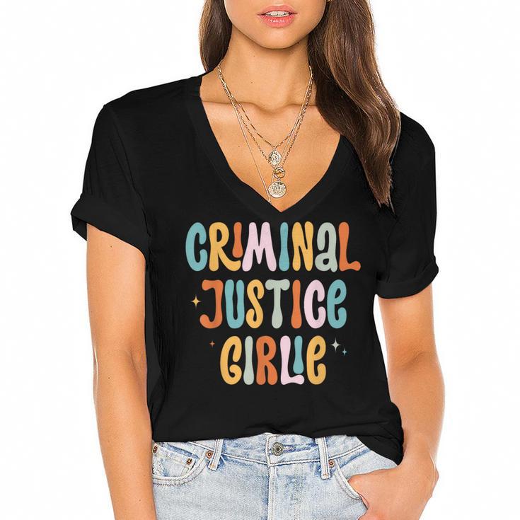 Lawyer True Crime Lover Addict Graduation Apparel Criminal Justice Girlie Major Degree Future Detective Women's Jersey Short Sleeve Deep V-Neck Tshirt				