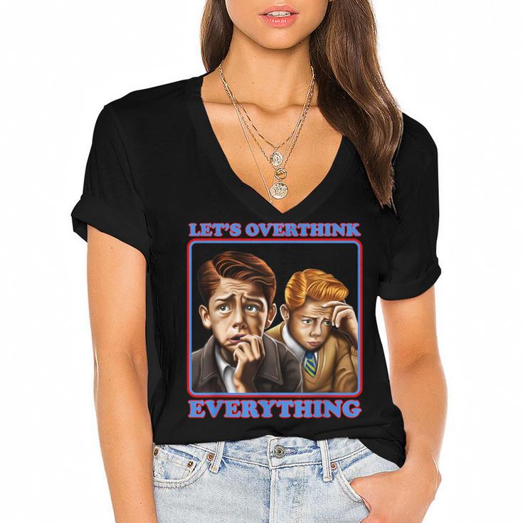 Let's Overthink Everything Shirt Antisocial Introvert Women's Jersey Short Sleeve Deep V-Neck Tshirt
