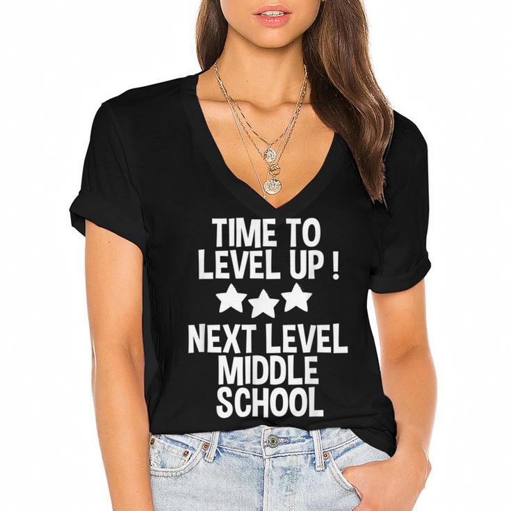 Level Up Middle School 5th Grade Graduation Party Women's Jersey Short Sleeve Deep V-Neck Tshirt				