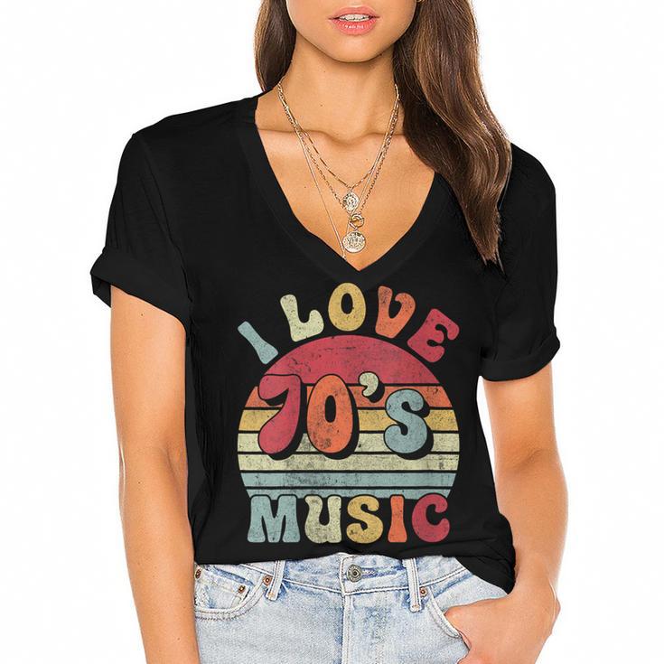 I Love 70's Music Retro Style Nostalgia Cassette 1970s Party Women's Jersey Short Sleeve Deep V-Neck Tshirt				