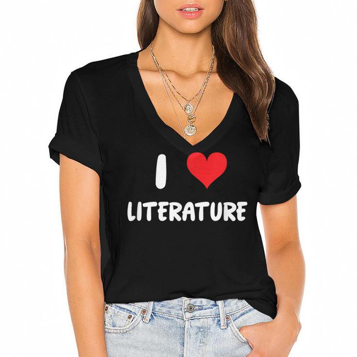 I Love Literature Heart Books Writing Reading Read Write Women's Jersey Short Sleeve Deep V-Neck Tshirt				