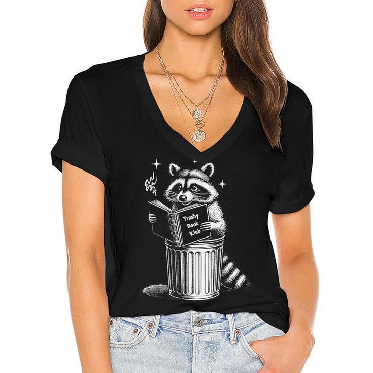 I Love Trashy Book Club Raccoon No Shelf Control Weirdcore Women's Jersey Short Sleeve Deep V-Neck Tshirt