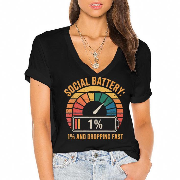 Low Social Battery Introvert Energy Women's Jersey Short Sleeve Deep V-Neck Tshirt