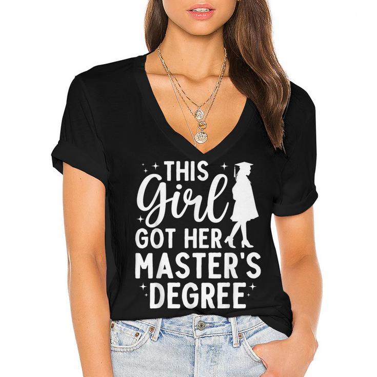 Masters Degree Art For Women Girls Masters Degree Graduation Women's Jersey Short Sleeve Deep V-Neck Tshirt				