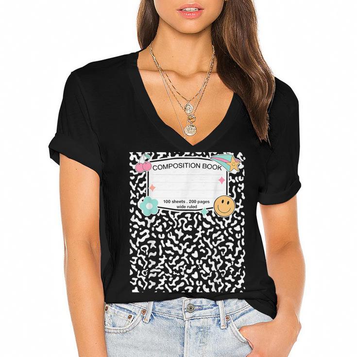 Matching Group Halloween Teacher Composition Book Notebook Women's Jersey Short Sleeve Deep V-Neck Tshirt				