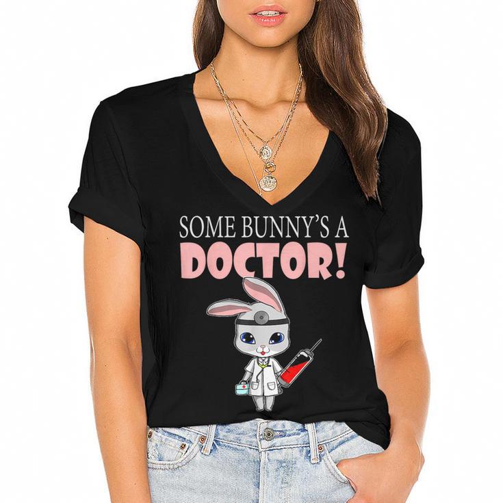 Med School Graduation Bunny Medical New Doctor Women's Jersey Short Sleeve Deep V-Neck Tshirt				