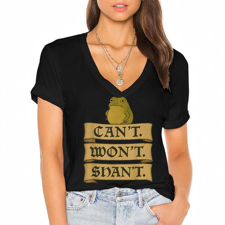 Medieval Frog Meme Sarcastic Introvert Humor Fantasy Women's Jersey Short Sleeve Deep V-Neck Tshirt				