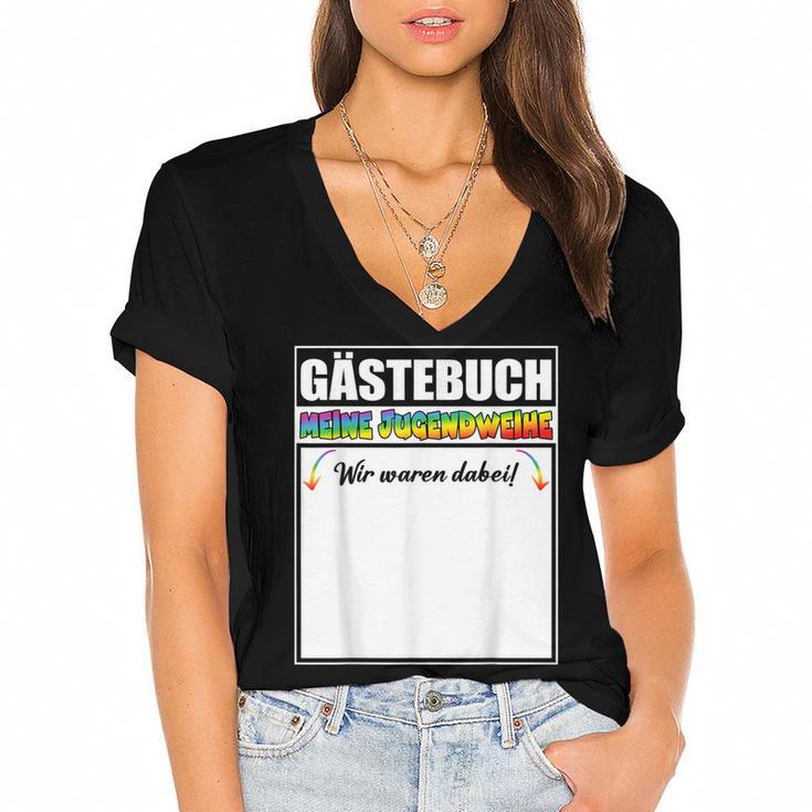 Meine Jugendweihe Guest Book Colourful Wir Waren Dabei MäDchen German Women's Jersey Short Sleeve Deep V-Neck Tshirt