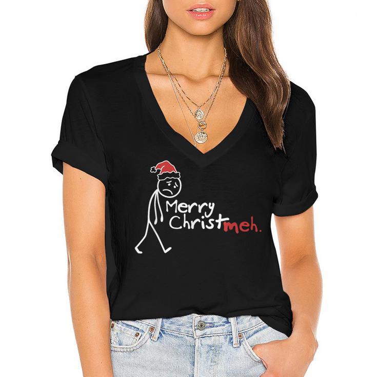 Merry Christ-Meh Christmas Introvert Women's Jersey Short Sleeve Deep V-Neck Tshirt