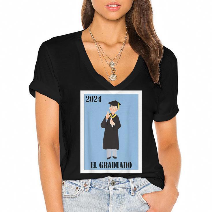 Mexican For Graduation El Graduado 2024 Women's Jersey Short Sleeve Deep V-Neck Tshirt				