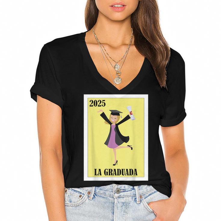 Mexican For Graduation La Graduada 2025 Women's Jersey Short Sleeve Deep V-Neck Tshirt				