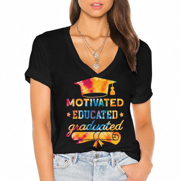 Motivated Educated Graduated Graduation Women's Jersey Short Sleeve Deep V-Neck Tshirt				