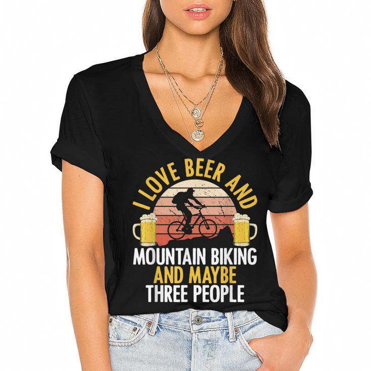 Mountain Biking Beer Drinking Introvert Sayings For Cyclist Women's Jersey Short Sleeve Deep V-Neck Tshirt
