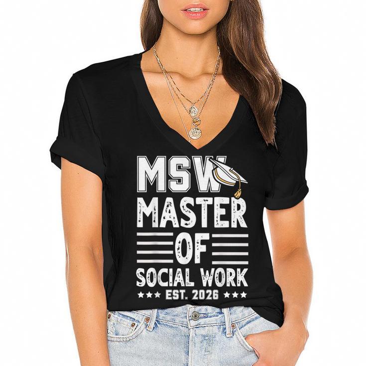 MSW Est 2026 Masters Of Social Work Graduation Social Worker Women's Jersey Short Sleeve Deep V-Neck Tshirt				