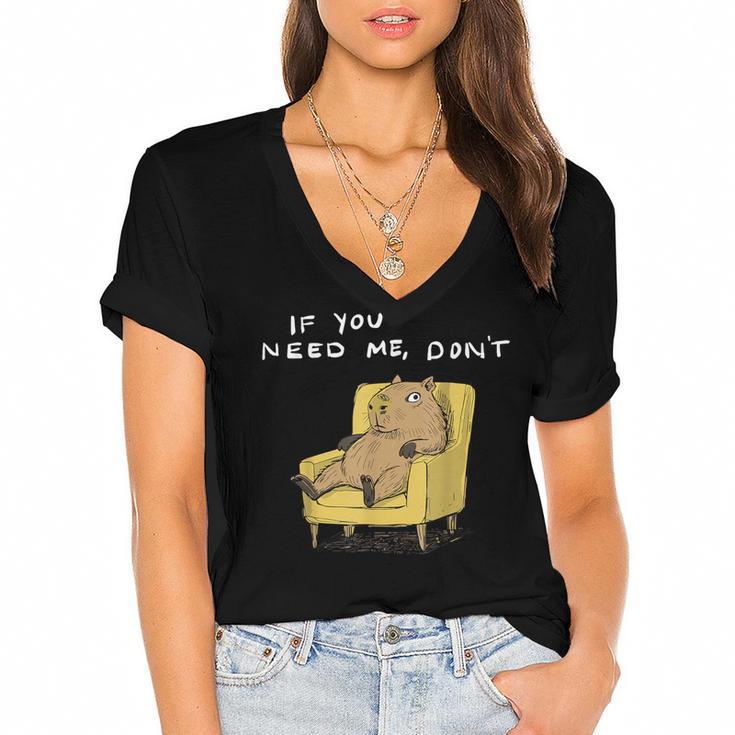 If You Need Me Don’t Introvert Capybara Sarcastic Women's Jersey Short Sleeve Deep V-Neck Tshirt