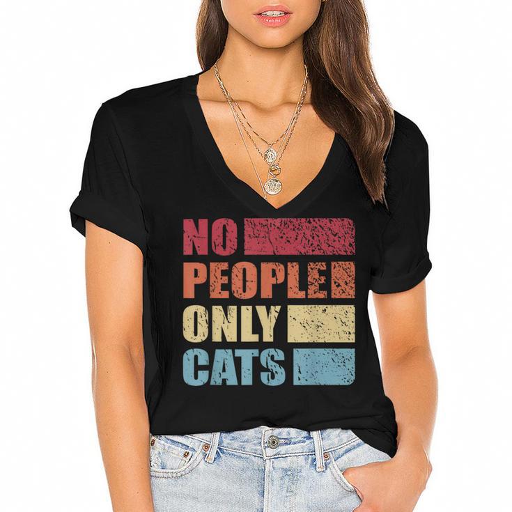 No People Only Cats Introvert Women's Jersey Short Sleeve Deep V-Neck Tshirt				