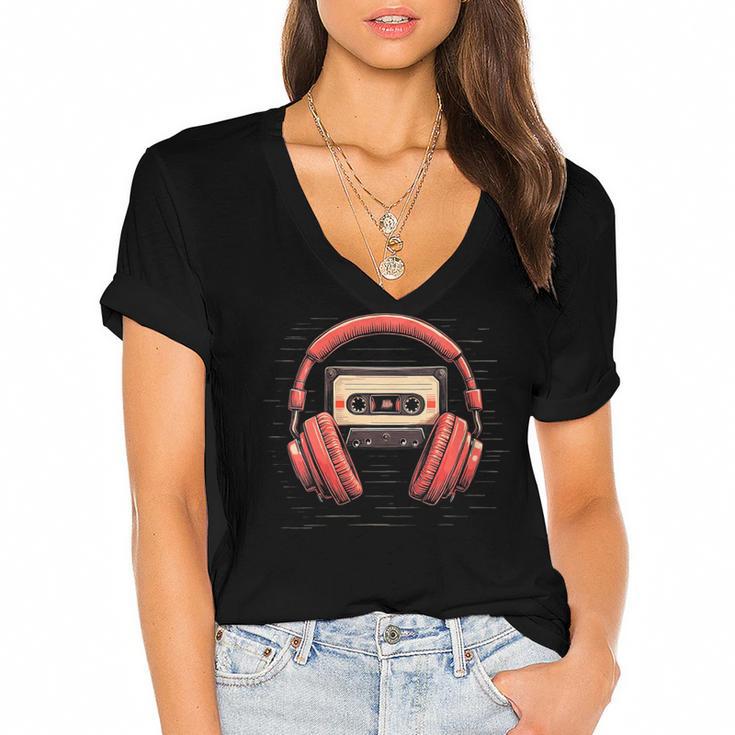 Nostalgia Cassette Men Women 80s 90s Retro Mixtape Tape Women's Jersey Short Sleeve Deep V-Neck Tshirt				