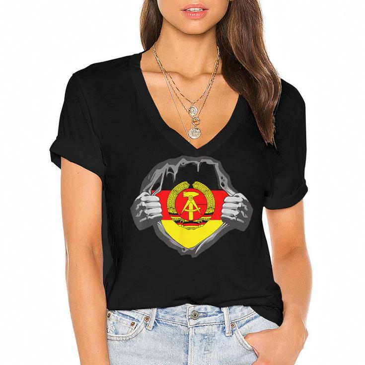 Nostalgia Chest Flag GDR Women's Jersey Short Sleeve Deep V-Neck Tshirt				