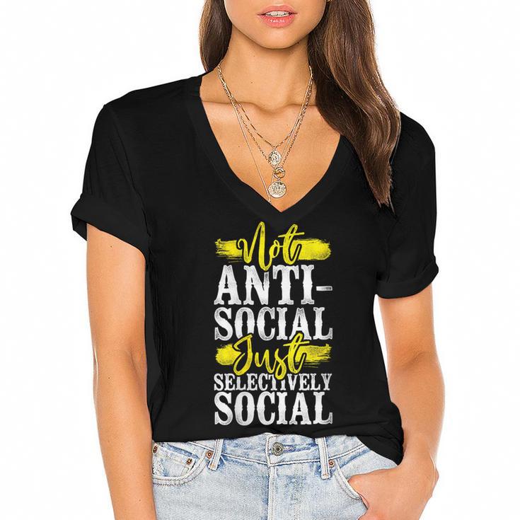 Not Anti Social Just Selectively Social Introvert Women's Jersey Short Sleeve Deep V-Neck Tshirt				