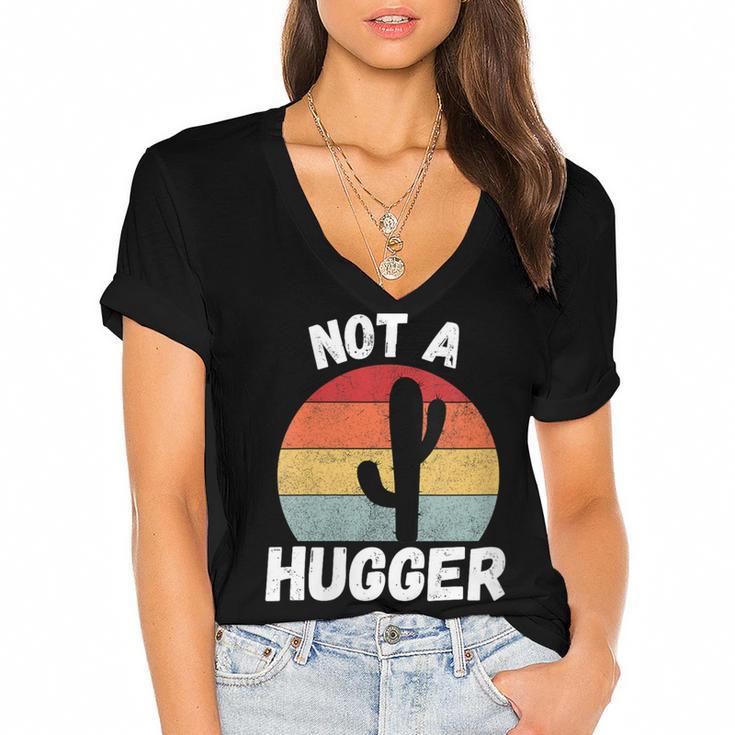 Not A Hugger Cactus Introvert Antisocial Women's Jersey Short Sleeve Deep V-Neck Tshirt