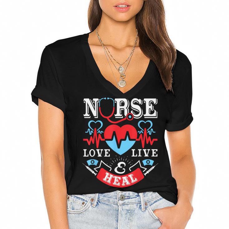 Nurse Live Love Heal Graduation Appreciation Valentines Day Women's Jersey Short Sleeve Deep V-Neck Tshirt				