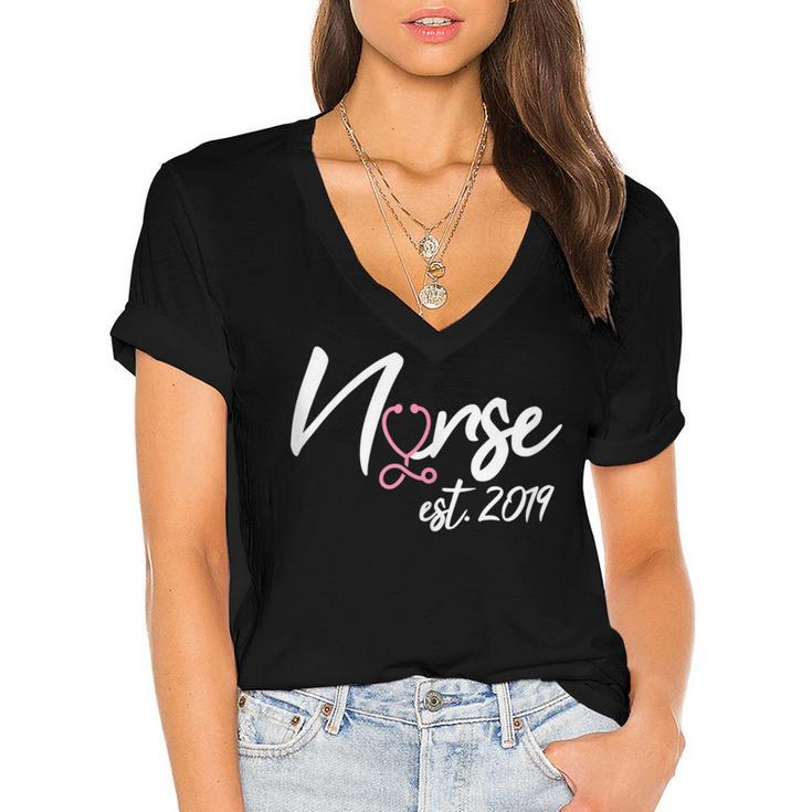 Nursing School Survivor Apparel Graduation Nurse RN EST 2019 Women's Jersey Short Sleeve Deep V-Neck Tshirt				