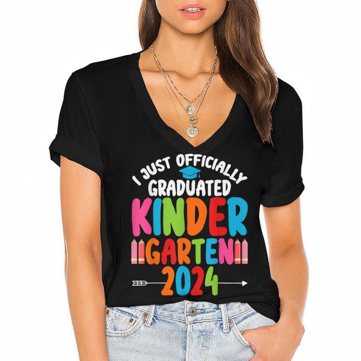 I Officially Graduated Kindergarten Graduation 2024 Women's Jersey Short Sleeve Deep V-Neck Tshirt				