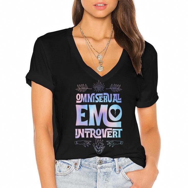 Omnisexual Emo Introvert Pride Trendy Mystic Teen Goth Style Women's Jersey Short Sleeve Deep V-Neck Tshirt