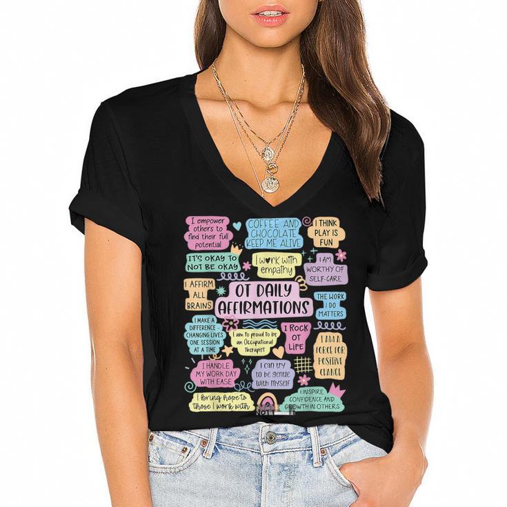 OT Daily Affirmations Occupational Therapy Month Graduation Women's Jersey Short Sleeve Deep V-Neck Tshirt				