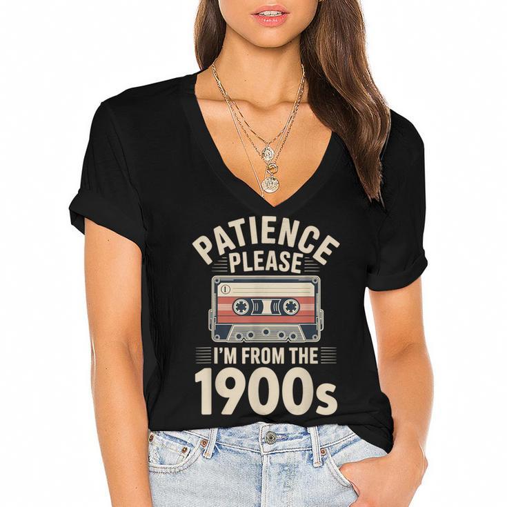 Patience Please I'm From The 1900s Cassette Women's Jersey Short Sleeve Deep V-Neck Tshirt