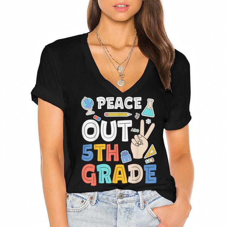 Peace Out 5th Grade Fifth Grade Graduation T-Shirt Women's Jersey Short Sleeve Deep V-Neck Tshirt				