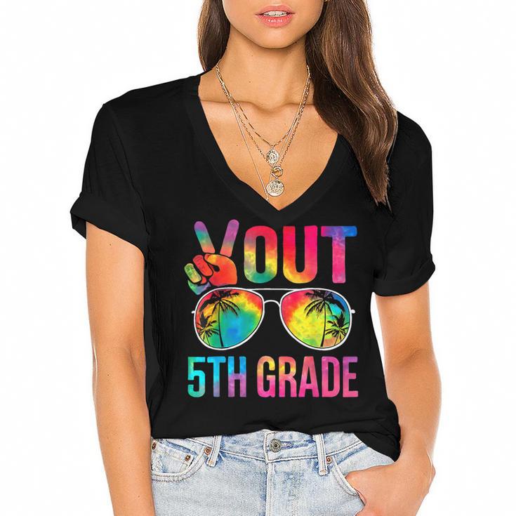 Peace Out 5th Grade Tie Dye Graduation Last Day Of School Women's Jersey Short Sleeve Deep V-Neck Tshirt				