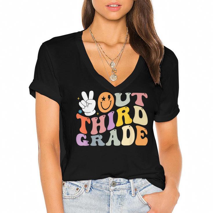 Peace Out Third 3rd Grade Graduation Graduate Class Of 2025 Women's Jersey Short Sleeve Deep V-Neck Tshirt				