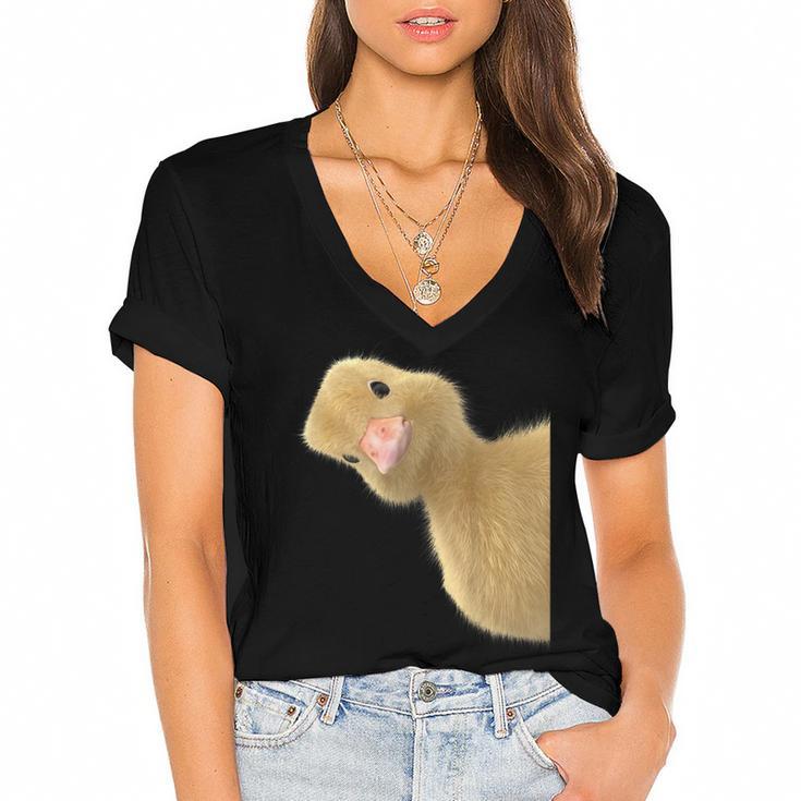Peking Duck Peeking Chef Graduation Farm Duck Lover Women's Jersey Short Sleeve Deep V-Neck Tshirt				