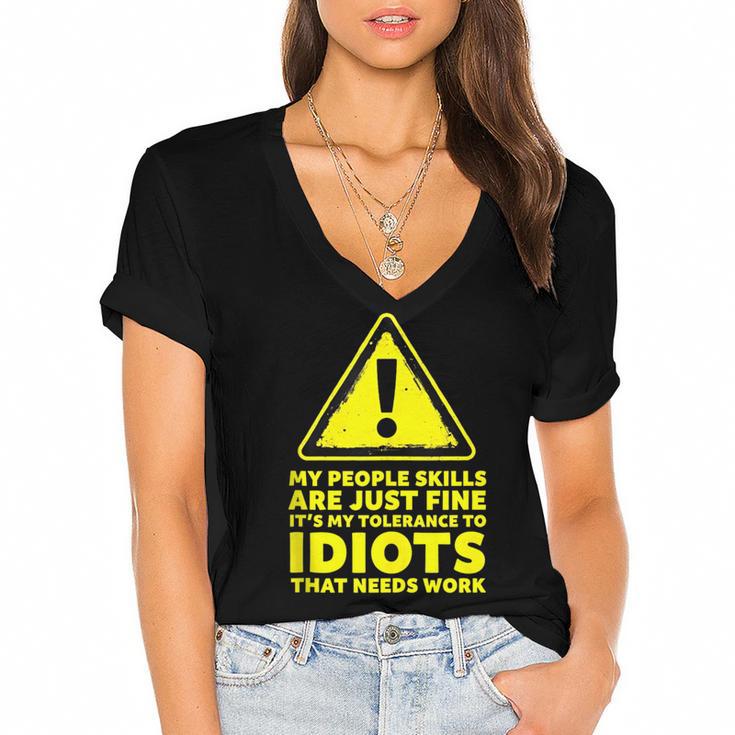 My People Skills Are Just Fine Sarcastic Introvert Women's Jersey Short Sleeve Deep V-Neck Tshirt